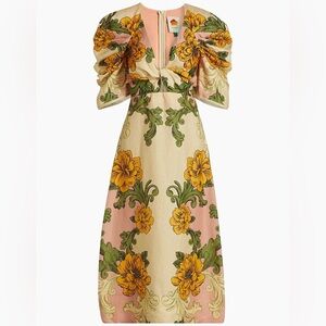 Farm Rio Floral Arabesque Linen Midi-Dress